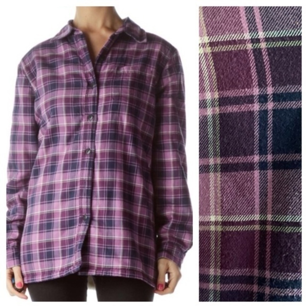 L.L. Bean Purple Scotch Plaid Sherpa Lined Flannel Shirt Jacket Small